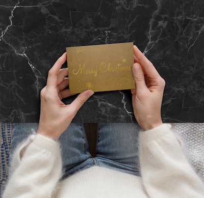 Great Papers Merry Christmas Notecard with Envelope, 4.88" x 3.38", Gold Foil/Kraft, 50/Pack (2021138)