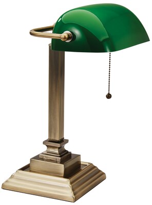 V-Light LED Bankers Desk Lamp, 15, Green/Antique Brass (SVCA150402GR)