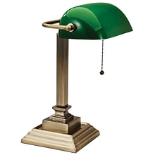 V-Light LED Bankers Desk Lamp, 15, Green/Antique Brass (SVCA150402GR)