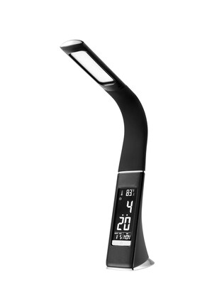 V-Light LED Desk Lamp with Clock, 16, Brushed Chrome/Black (SVLU2FBR)