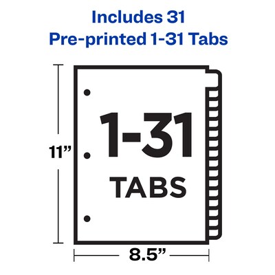 Avery Pre-Printed Paper Dividers with Laminated Tabs, 1-31 Tabs, Buff, Gold Reinforced (11308)