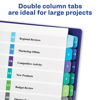 Avery Ready Index Table of Contents Double Column Paper Dividers, 1-24 Tabs, Multicolor (11321)