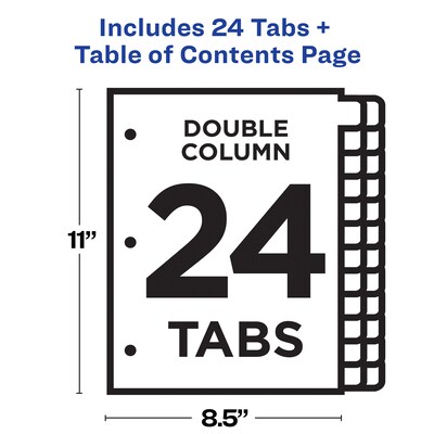 Avery Ready Index Table of Contents Double Column Paper Dividers, 1-24 Tabs, Multicolor (11321)