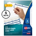 Avery Index Maker Paper Dividers with Print & Apply Label Sheets, 3 Tabs, White, 5 Sets/Pack (11435)