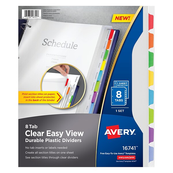 Avery Easy View Blank Plastic Dividers, 8-Tab, Multicolor, Set (16741)