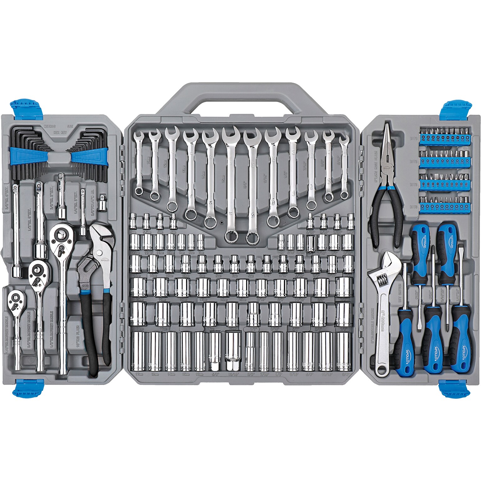 Apollo Tools 163-Piece Mechanics Tool Kit, SAE and Metric (DT0002)