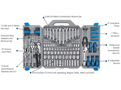 Apollo Tools 163-Piece Mechanics Tool Kit, SAE and Metric (DT0002)