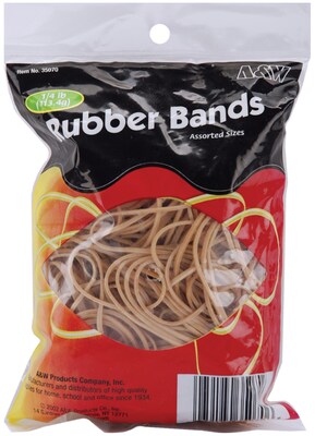 A & W Office Supplies Tan - Assorted Sizes Rubber Bands ,.25 lb (35070)