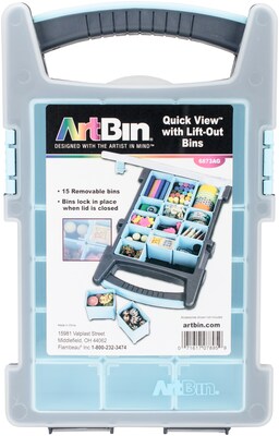 ArtBin Gray W/Light Blue Quick View Box W/15 Lift-Out Bins, 13 x 8 x 2.375 (6873AG)