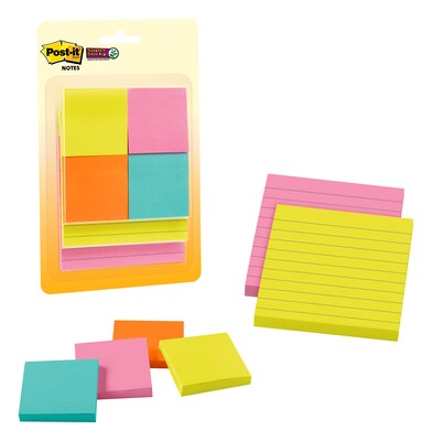 Post-it® Super Sticky Notes, Combo Pack, Supernova Neons Collection, Assorted Sheets/ 6 Pads/Pack (4421-622SSMX)