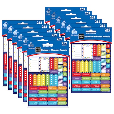 Carson Dellosa Education Sparkle + Shine Rainbow Planner Accents Sticker Pack, 252/Pack, 12 Packs (CD-168293-12)