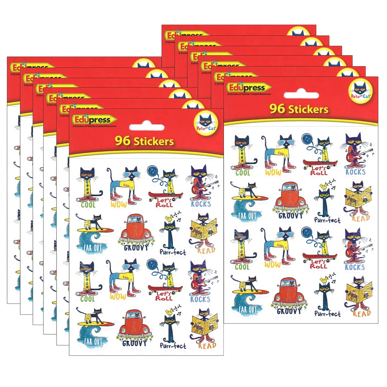 Edupress Pete the Cat Stickers, 1, 96 Per Pack, 12 Packs (EP-63935-12)
