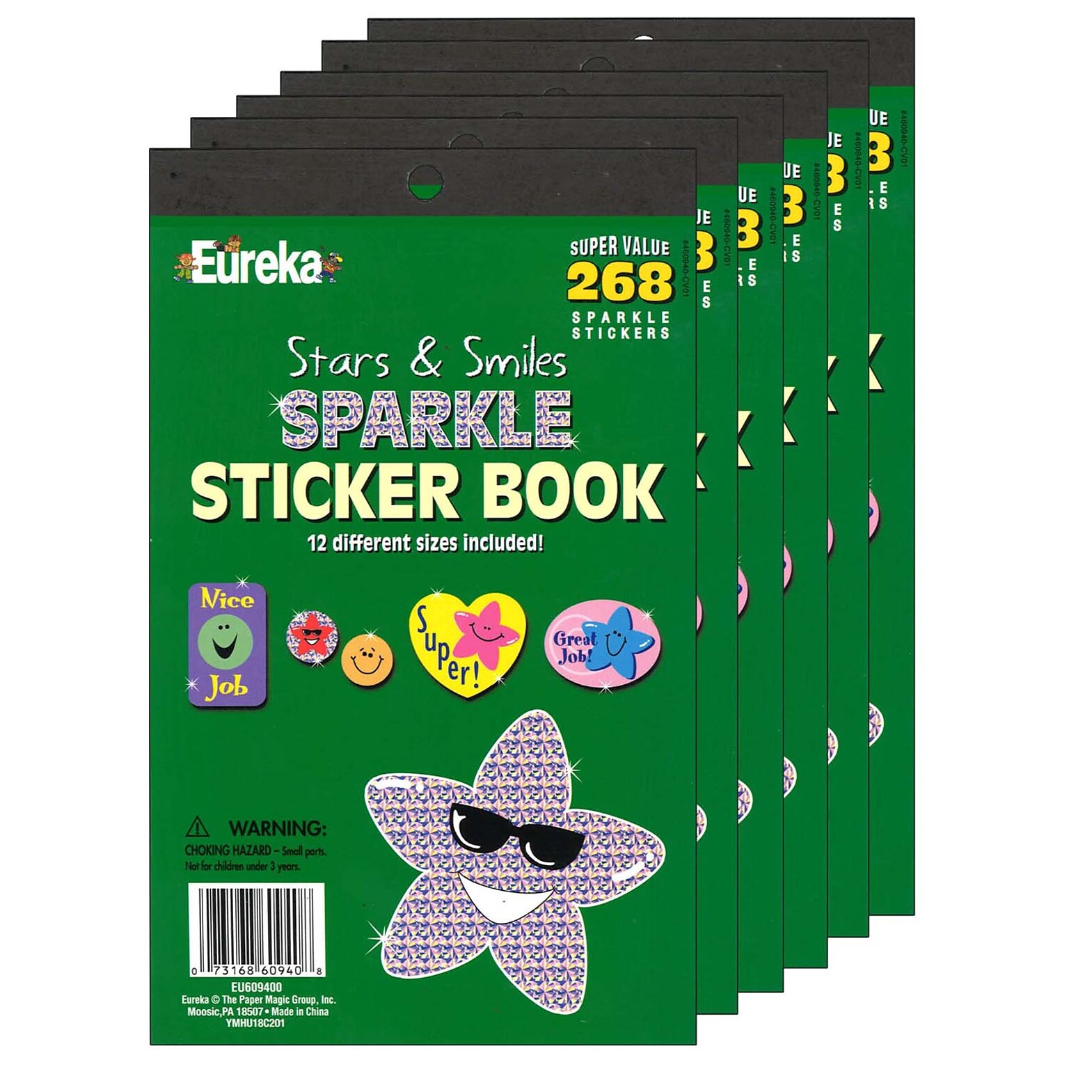 Eureka Stars & Smiles Sparkle Sticker Book, 6 Books (EU-609400-6)