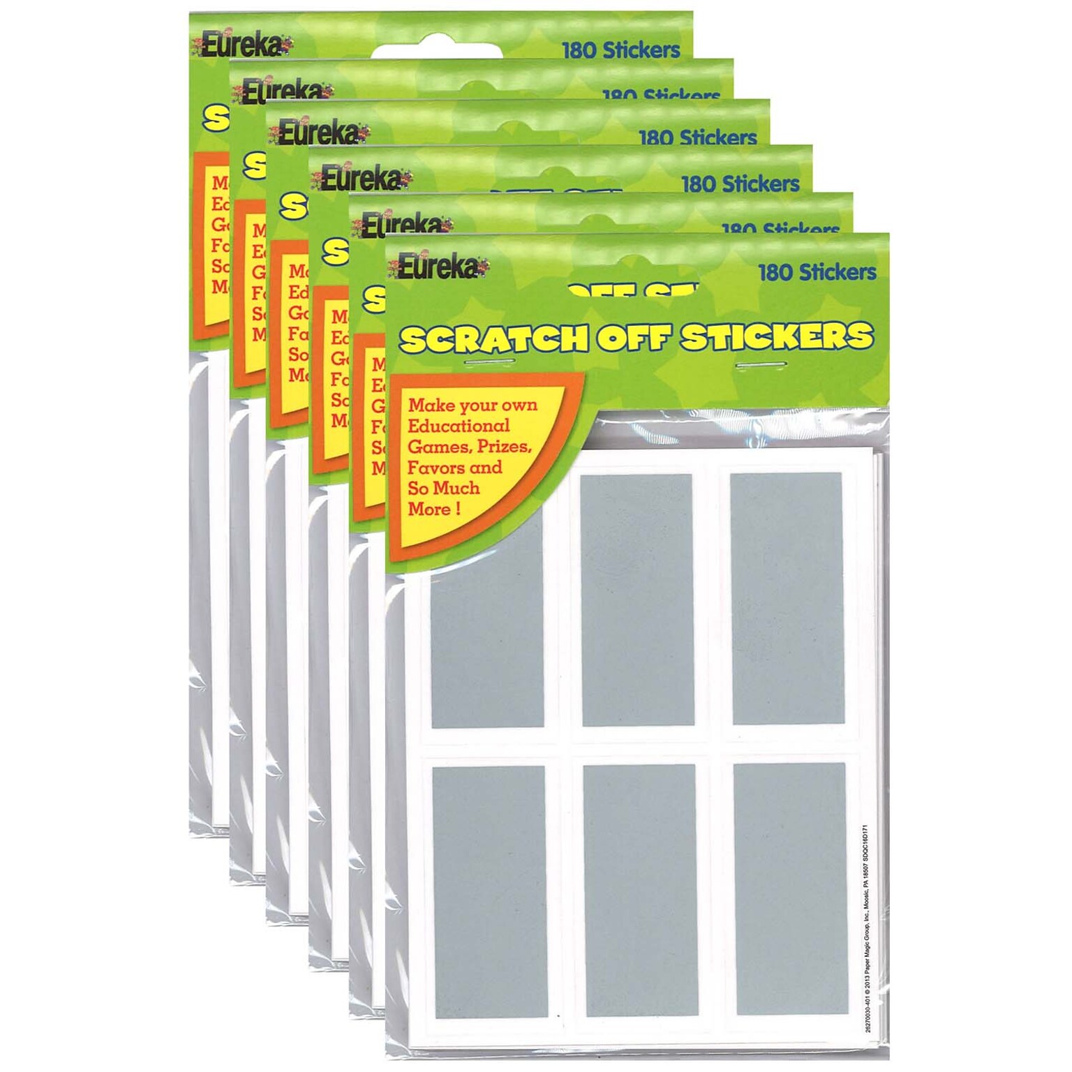 Eureka Rectangles Scratch Off Stickers, 180 Per Pack, 6 Packs (EU-627003-6)