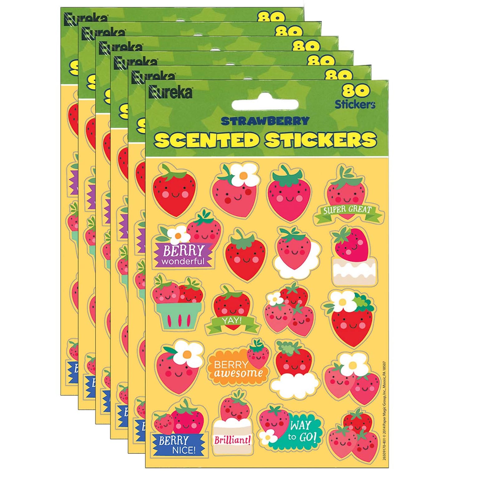 Eureka Strawberry Scented Stickers, 80 Per Pack, 6 Packs (EU-650917-6)