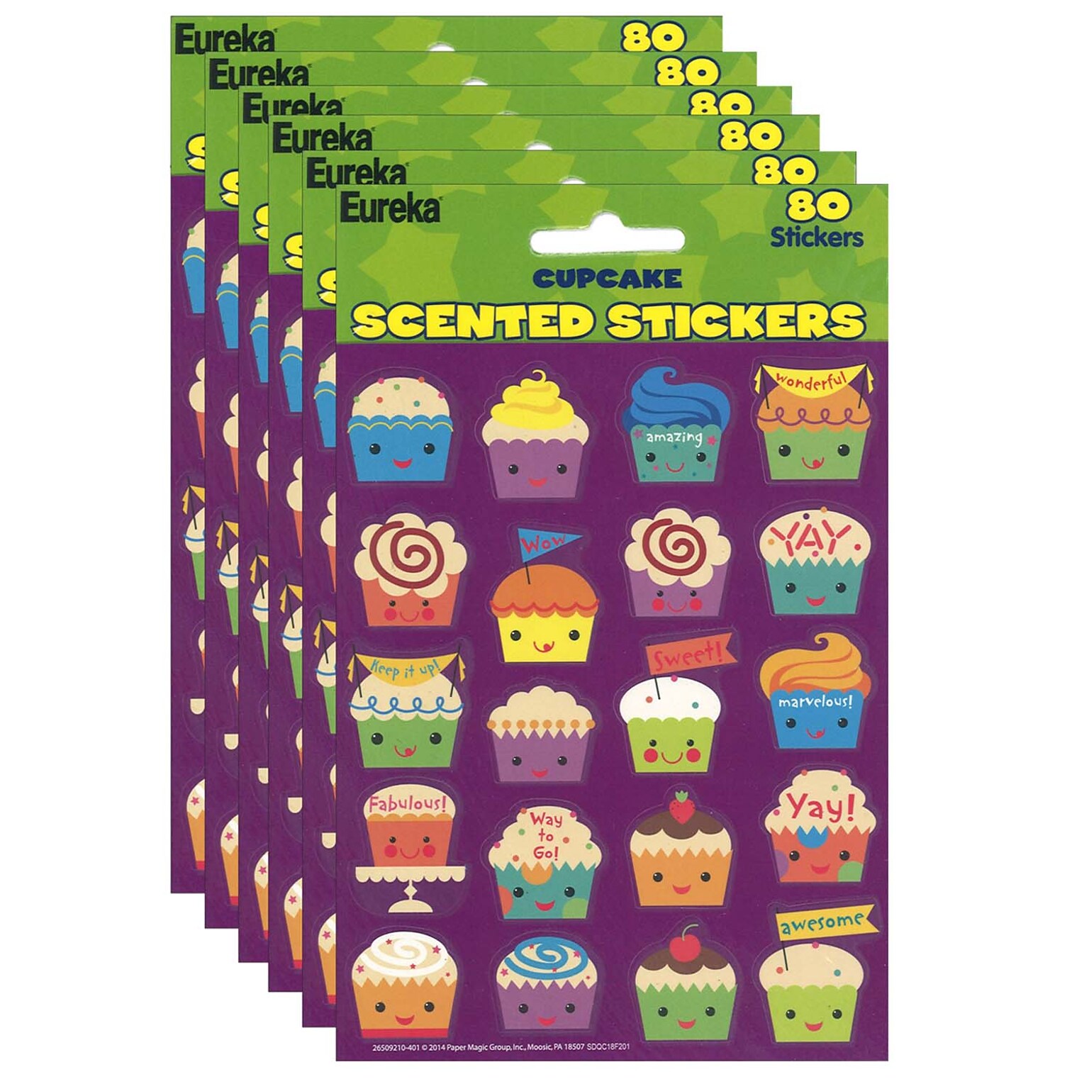 Eureka Cupcake Scented Stickers, 80 Per Pack, 6 Packs (EU-650921-6)