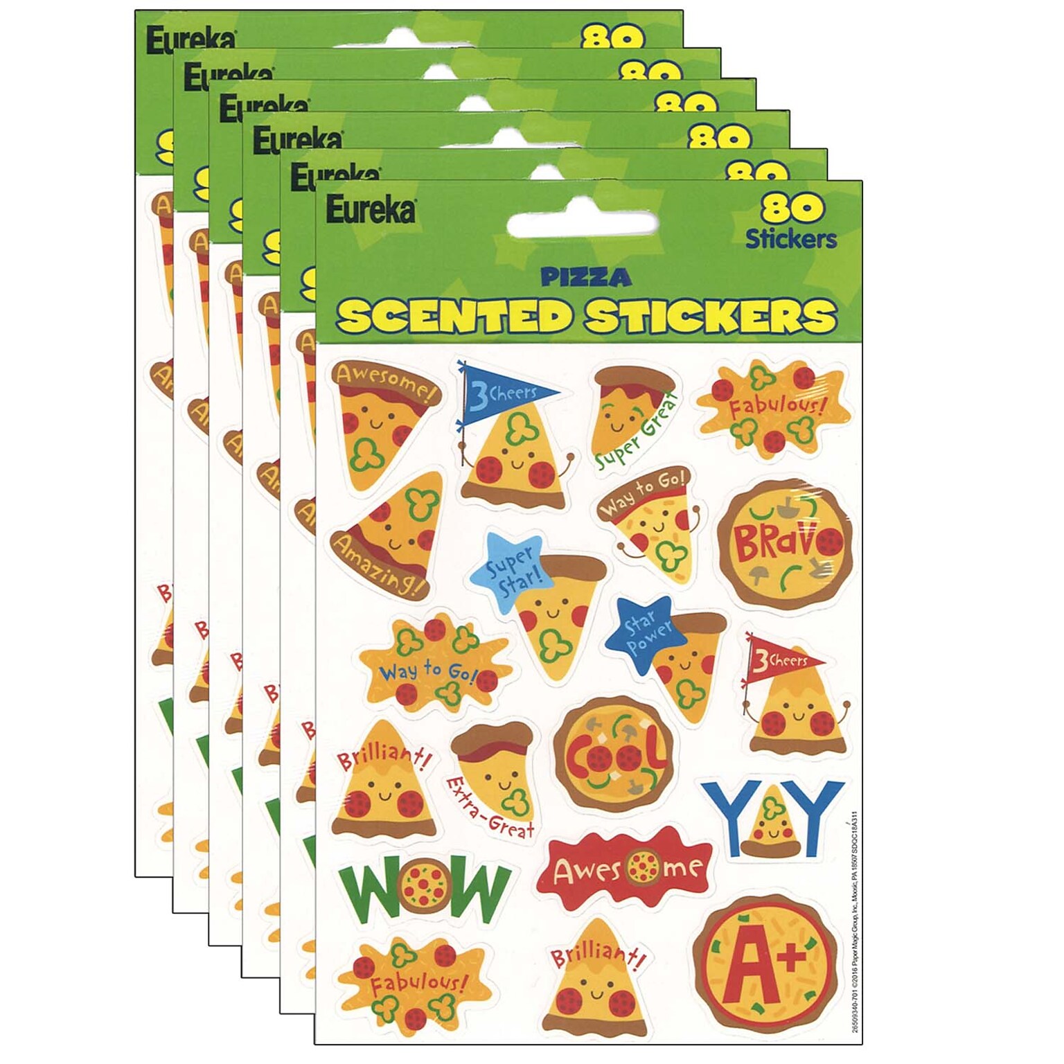 Eureka Pizza Scented Stickers, 80/Pack, 6 Packs (EU-650934-6)