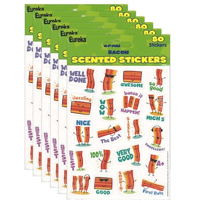 Eureka Bacon Scented Stickers, 80 Per Pack, 6 Packs (EU-650946-6)