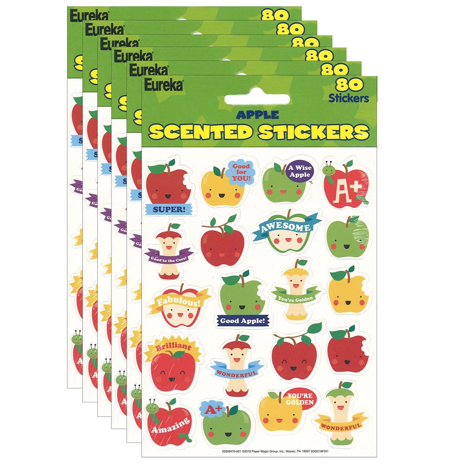 Eureka Apple Scented Stickers, 80 Per Pack, 6 Packs (EU-650947-6)