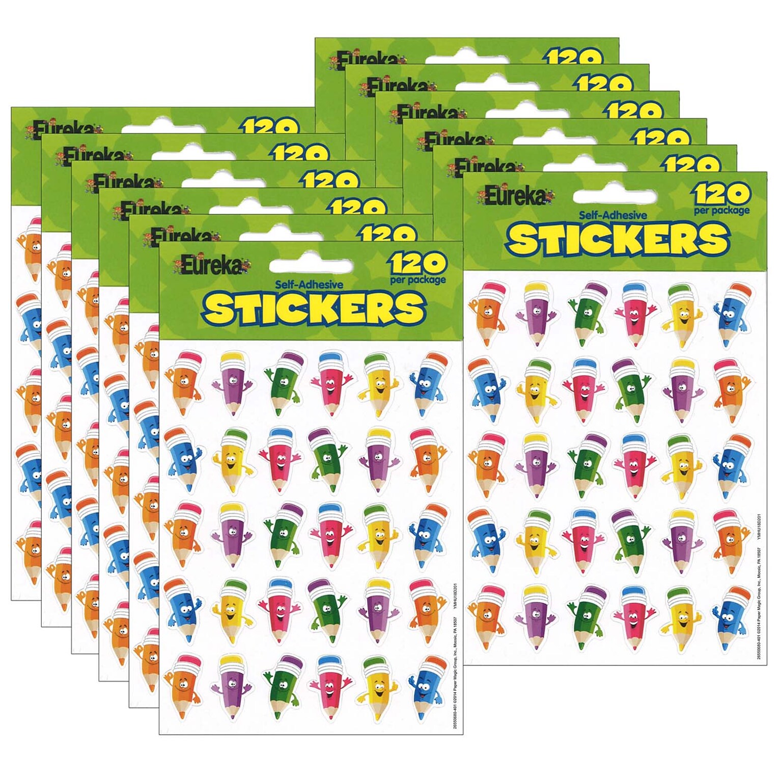 Eureka Pencil Smiley Faces Theme Stickers, 120 Per Pack, 12 Packs (EU-655068-12)