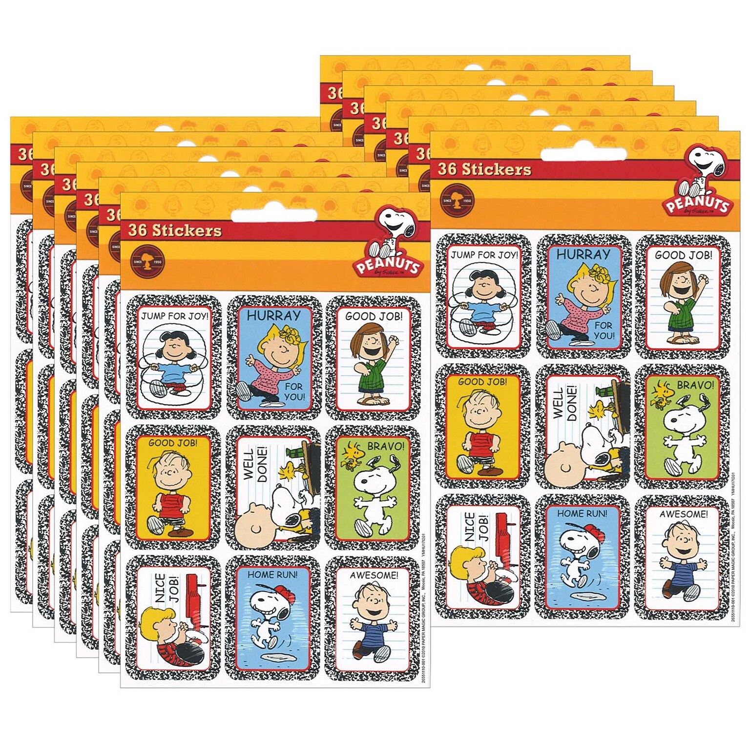 Eureka® Peanuts® Giant Motivational Sticker, 36/Pack, 12 Packs (EU-655111-12)