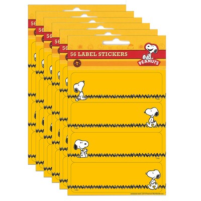 Eureka® Peanuts® Yellow Label Stickers, 56/Pack, 6 Packs (EU-656142-6)