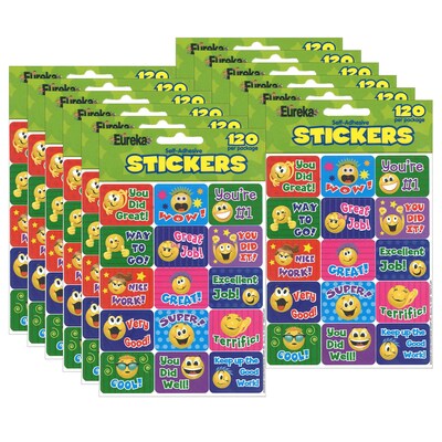 Eureka® Emoticons Success Stickers, 120/Pack, 12 Packs (EU-658404-12)