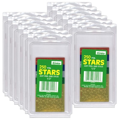 Eureka Presto-Stick Foil Star Stickers, 1/2", Assorted Colors, 250/Pack, 12 Packs (EU-82402-12)