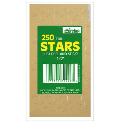 Eureka Presto-Stick Foil Star Stickers, 1/2", Gold, 250/Pack, 12 Packs (EU-82422-12)