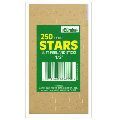 Eureka Presto-Stick Foil Star Stickers, 1/2, Gold, 250 Per Pack, 12 Packs (EU-82422-12)
