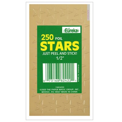 Eureka Presto-Stick Foil Star Stickers, 1/2, Gold, 250/Pack, 12 Packs (EU-82422-12)