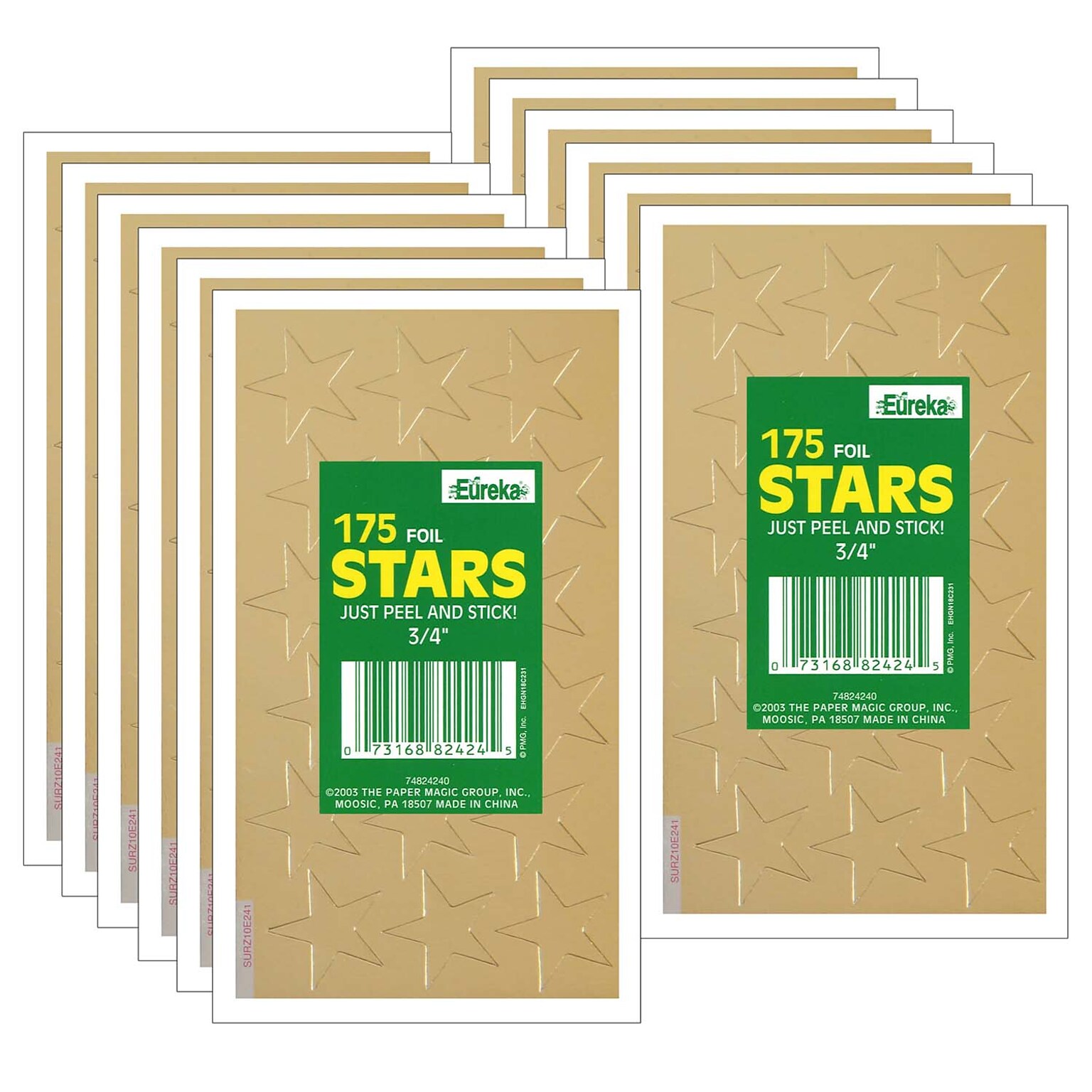 Eureka® 3/4 Presto-Stick Foil Star Stickers, Gold, 175/Pack, 12 Packs (EU-82424-12)