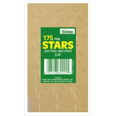 Eureka Presto-Stick Foil Star Stickers, 3/4", Gold, 175 Per Pack, 12 Packs (EU-82424-12)