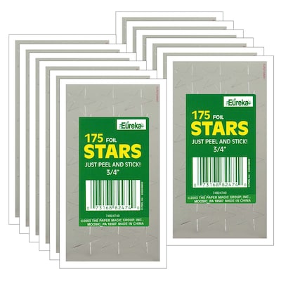 Eureka Presto-Stick Foil Star Stickers, 3/4, Silver, 175 Per Pack, 12 Packs (EU-82474-12)