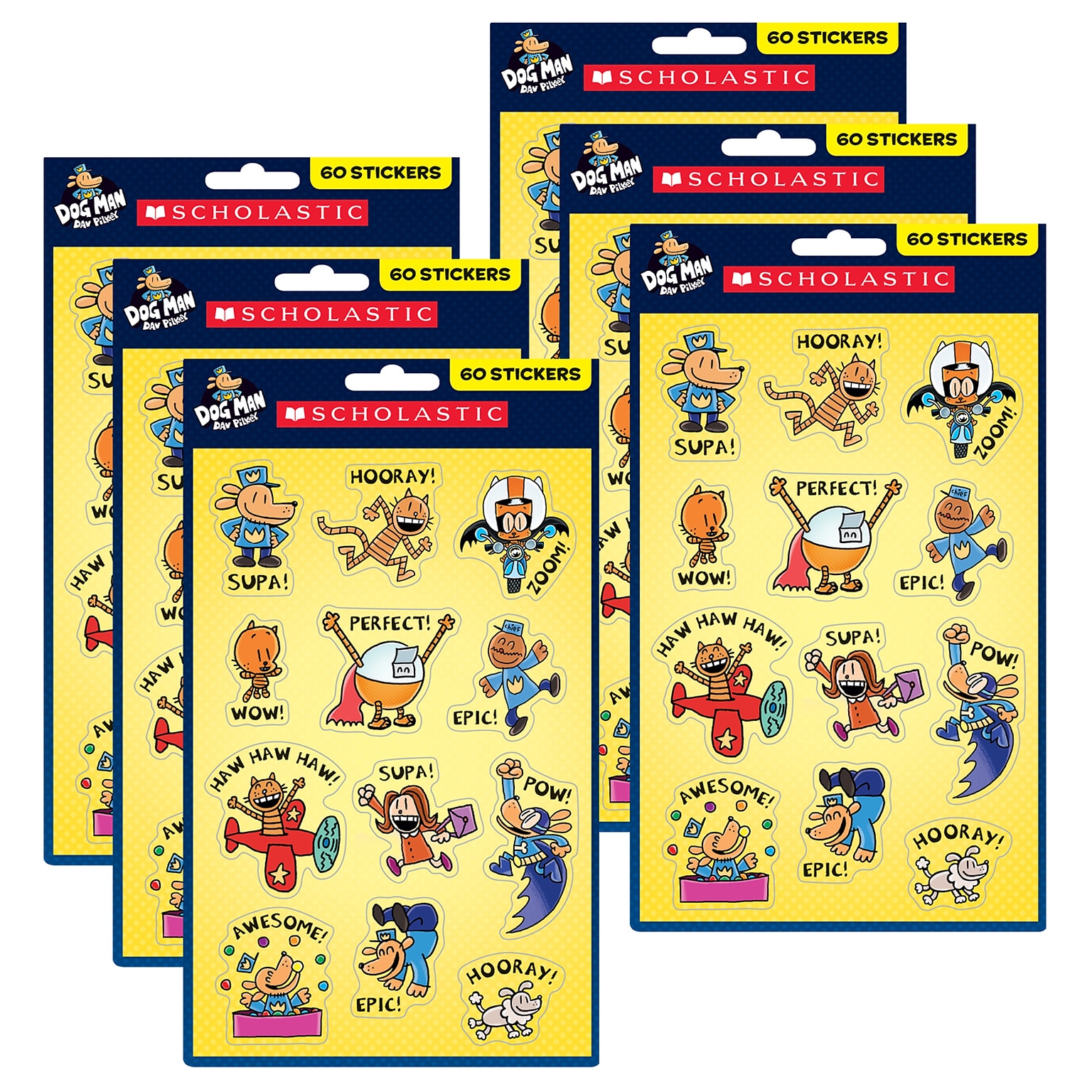 Scholastic Teacher Resources Dog Man Stickers, 60/Pack, 6 Packs (SC-862617-6)