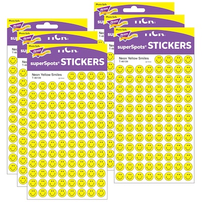 TREND Neon Yellow Smiles superSpots Stickers, 800 Per Pack, 6 Packs (T-46139-6)