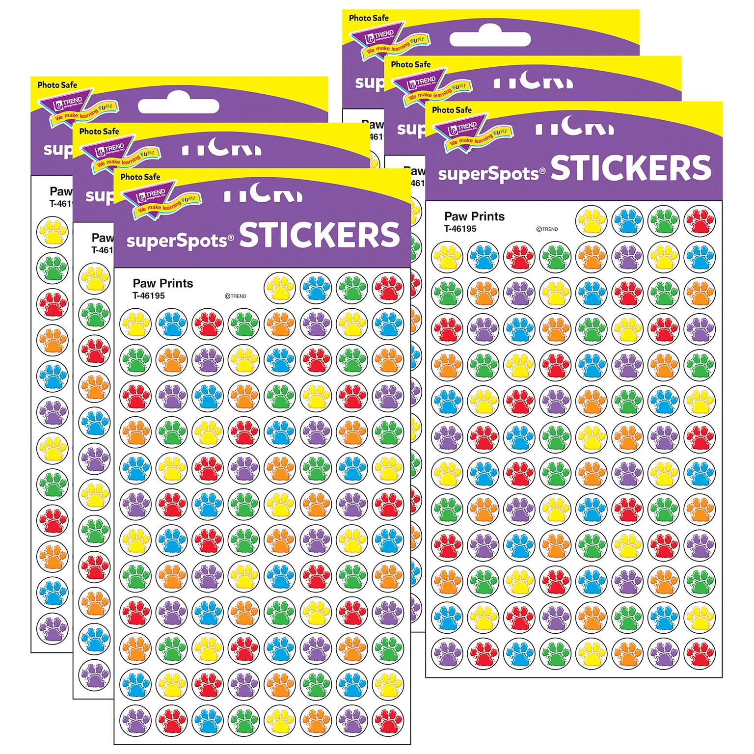 TREND Paw Prints superSpots Stickers, 800 Per Pack, 6 Packs (T-46195-6)