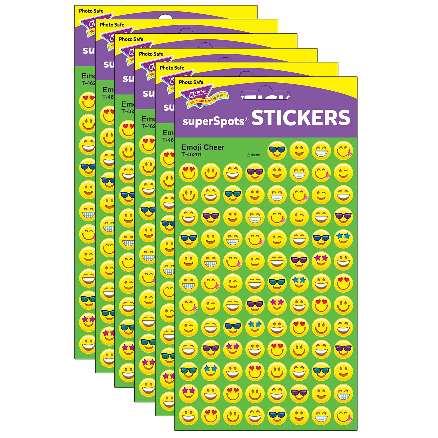 TREND Emoji Cheer superSpots® Stickers, Yellow, 800/Pack, 6 Packs (T-46201-6)