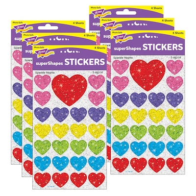 TREND Sparkle Hearts superShapes Stickers-Sparkle, 100 Per Pack, 6 Packs (T-46314-6)