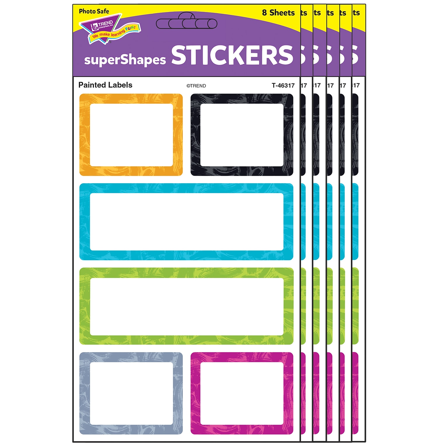 TREND Color Harmony Painted Labels superShapes Stickers, Large, Assorted Colors, 24/Pack, 6 Packs (T-46317-6)