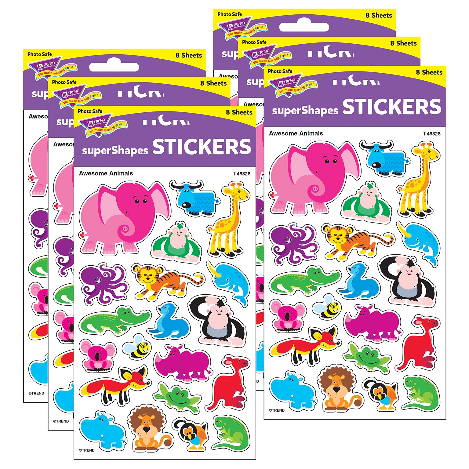 TREND Awesome Animals superShapes Stickers-Large, 160 Per Pack, 6 Packs (T-46328-6)