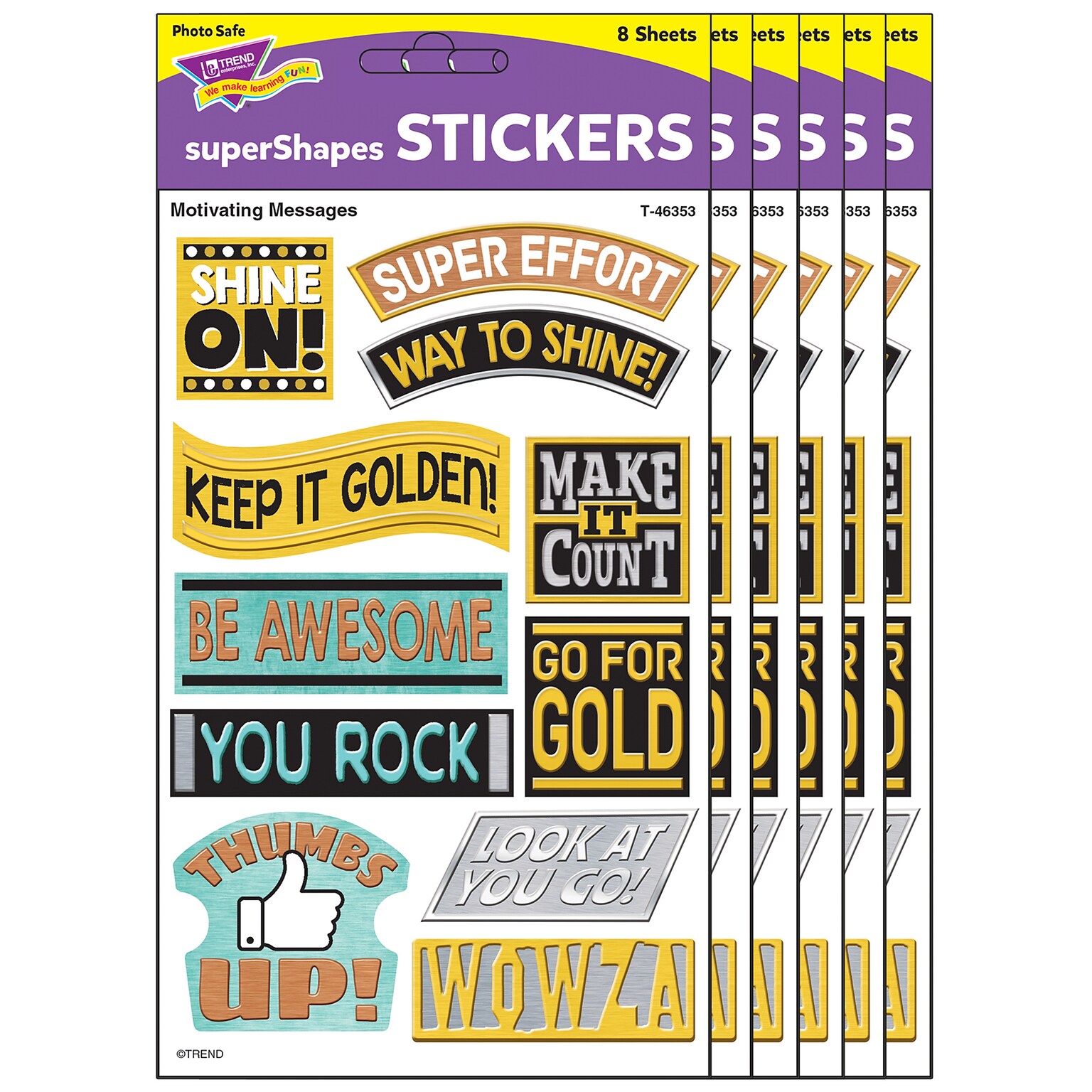TREND I ? Metal Motivating Messages superShapes Stickers, Large, Assorted Colors, 88/Pack, 6 Packs (T-46353-6)