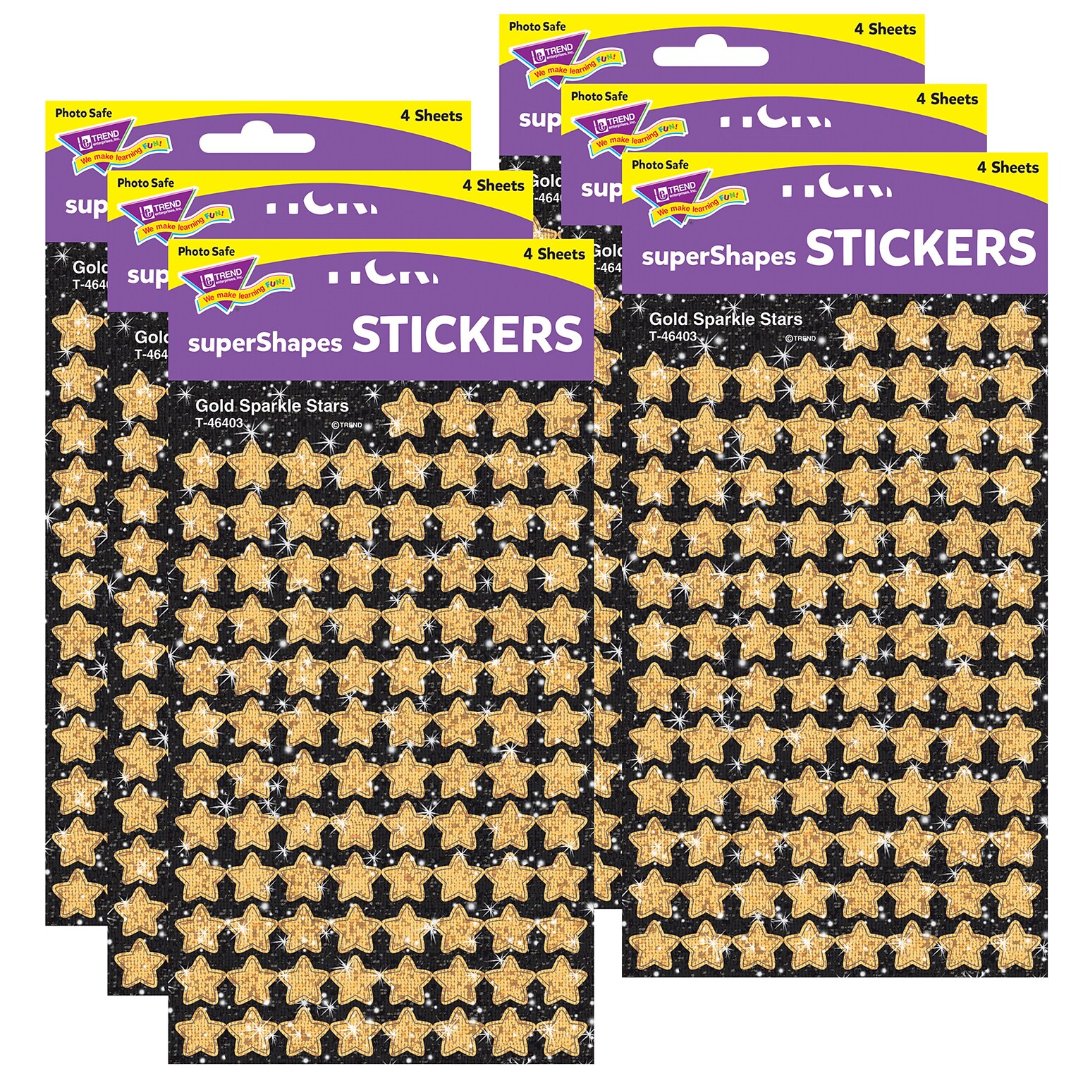 TREND Gold Sparkle Stars superShapes Stickers-Sparkle, 400 Per Pack, 6 Packs (T-46403-6)