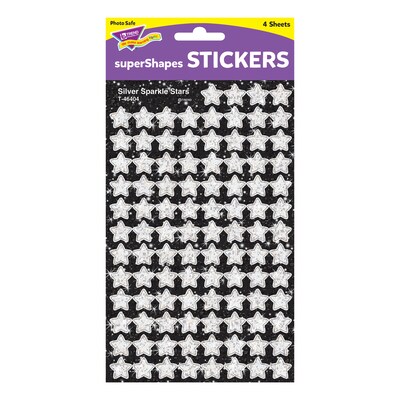 TREND Silver Sparkle Stars superShapes Stickers-Sparkle, 400 Per Pack, 6 Packs (T-46404-6)