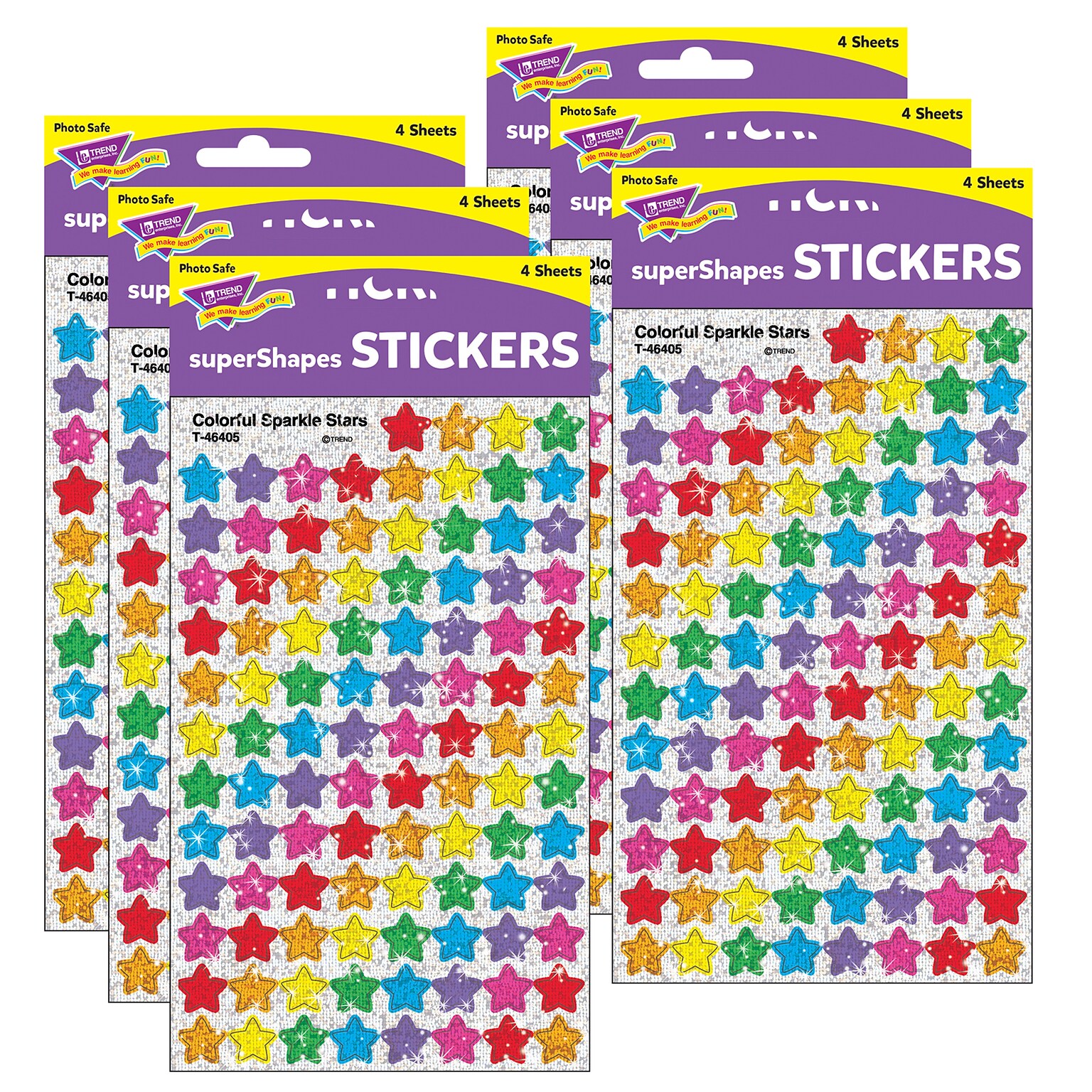 TREND Colorful Sparkle Stars superShapes Stickers, 400 Per Pack, 6 Packs (T-46405-6)