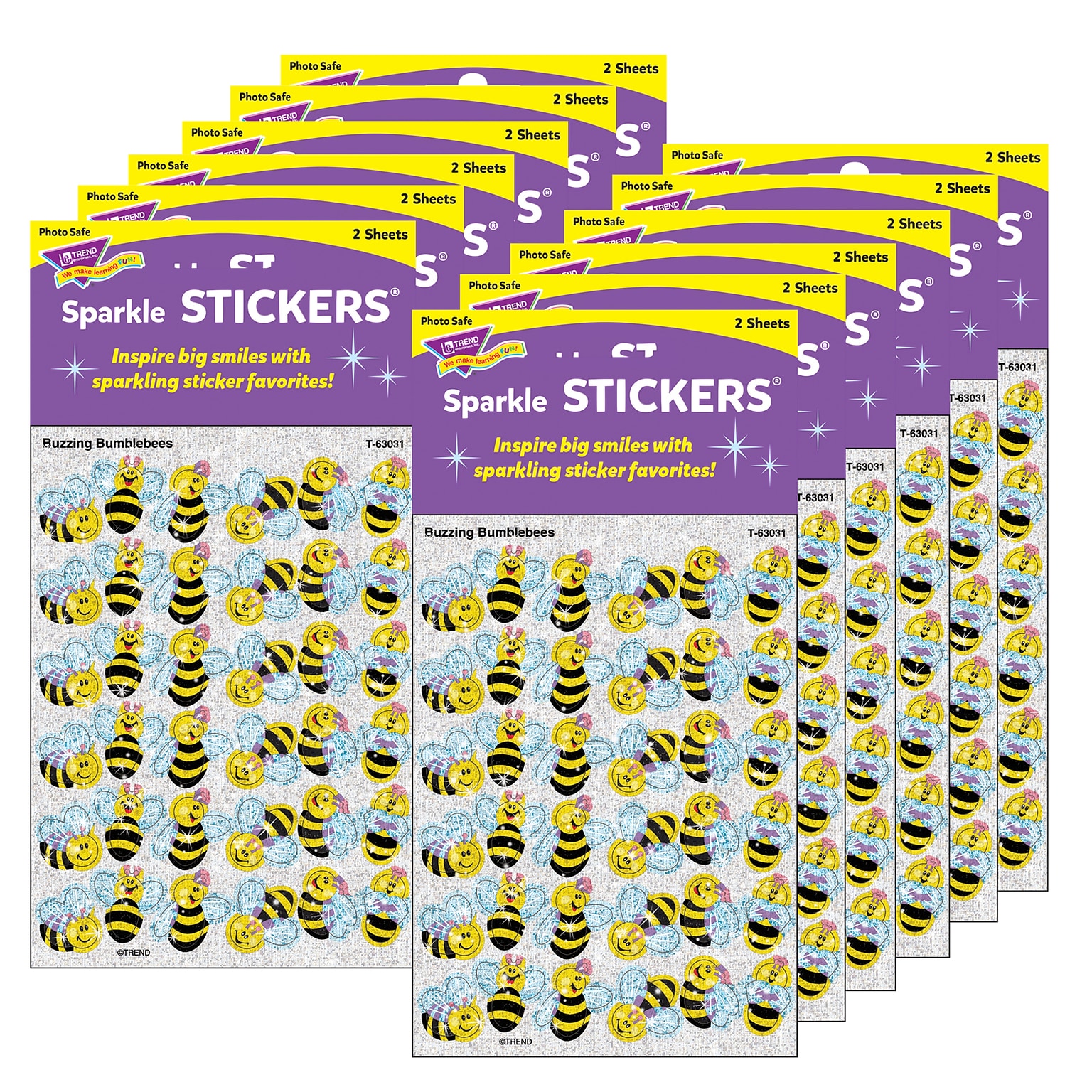 TREND Buzzing Bumblebees Sparkle Stickers®, 72 Per Pack, 12 Packs (T-63031-12)