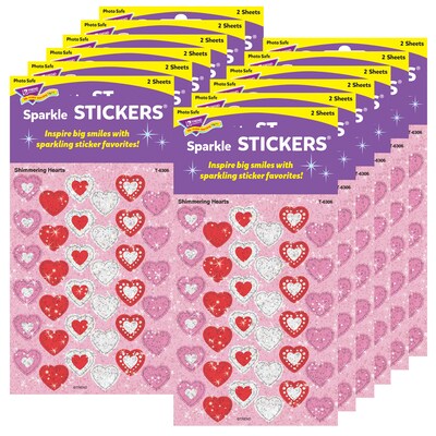 TREND Shimmering Hearts Sparkle Stickers®, 72 Per Pack, 12 Packs (T-6306-12)