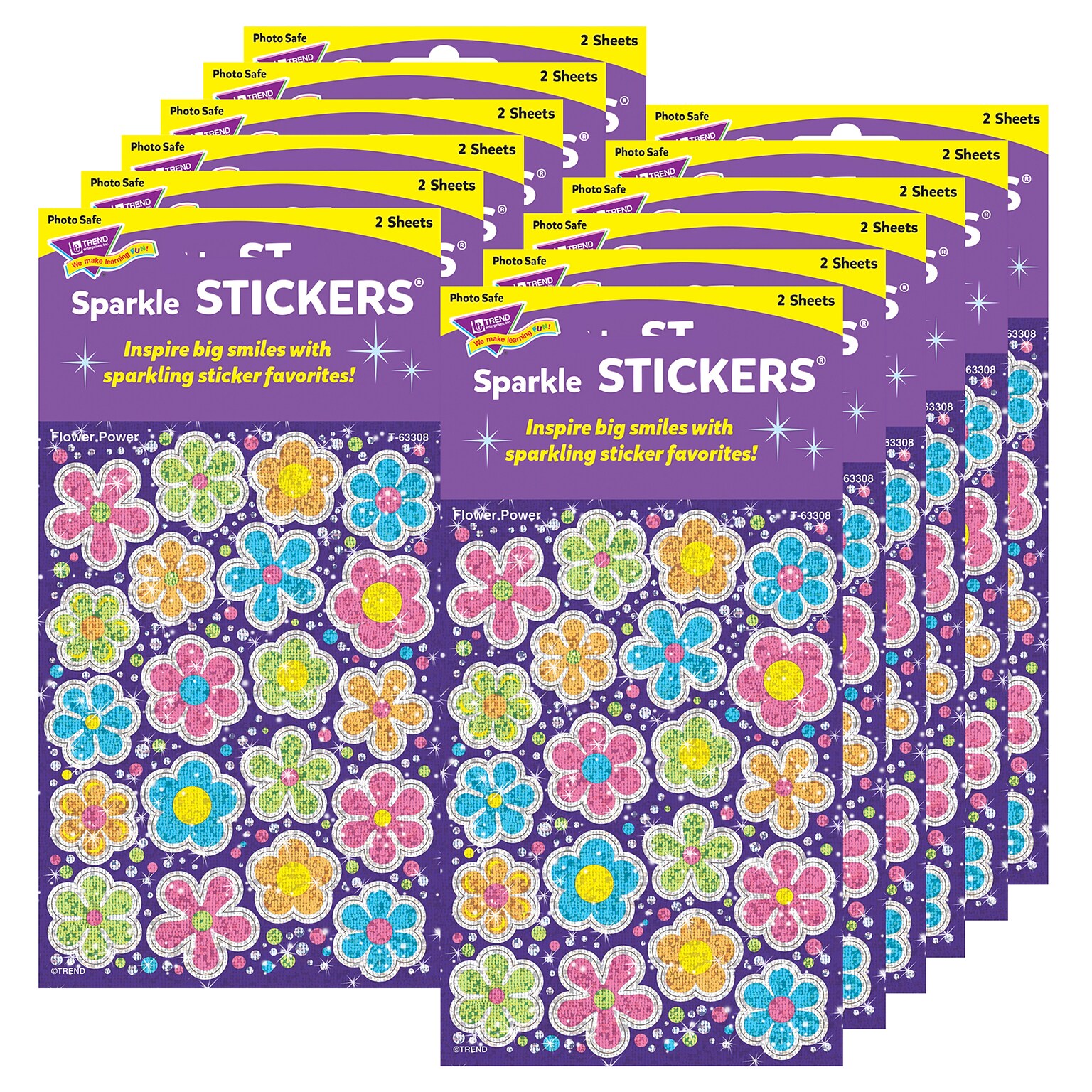 TREND Flower Power Sparkle Stickers®, Large, 40/Pack, 12 Packs (T-63308-12)