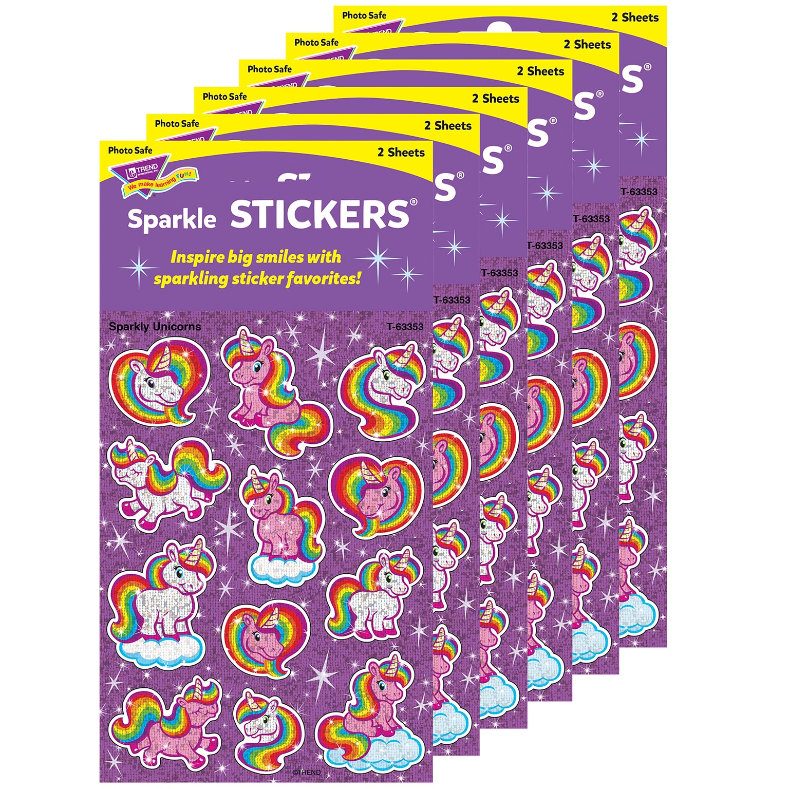 TREND Sparkly Unicorns Sparkle Stickers®, 24/Pack, 6 Packs (T-63353-6)