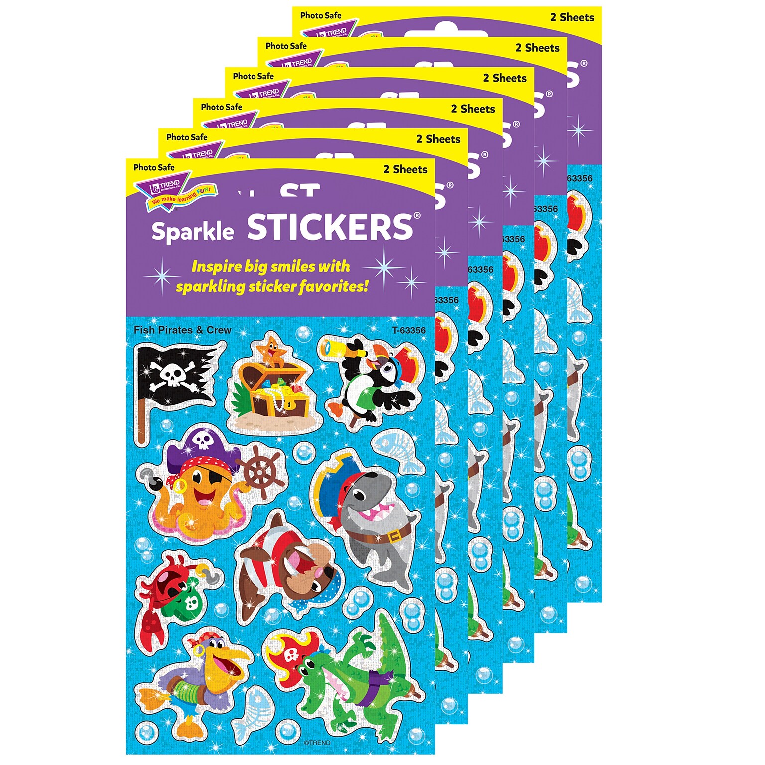 TREND Fish Pirates & Crew Sparkle Stickers®, 32/Pack, 6 Packs (T-63356-6)